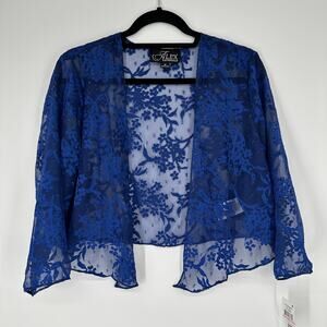 Alex Evenings Blue Pointed Hem Jacket Three Quarter Sleeves Cardigan Womens 10